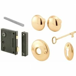 Hot Sale 🔔 Prime-Line Vertical Trim Lock Set, 2-1/2 in. Backset, Cast Steel, Brass Plated Knobs, Keyed Alike 🤩