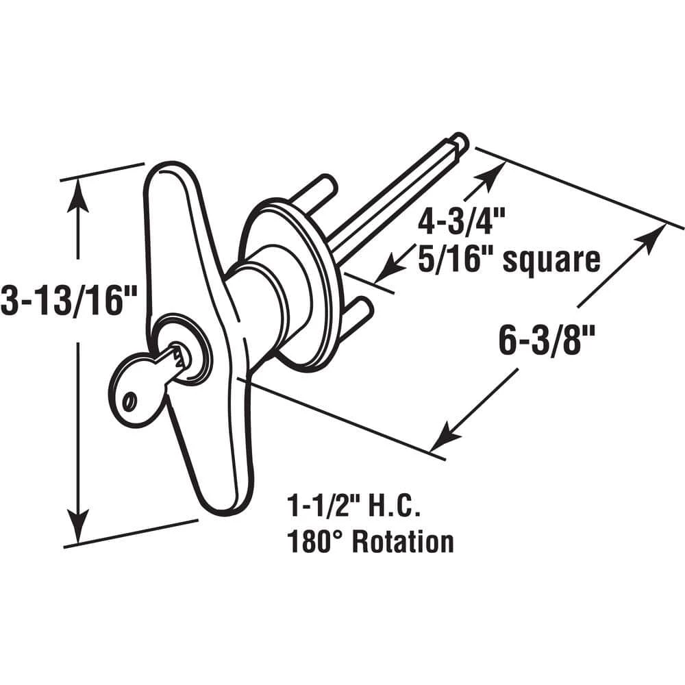 Wholesale ❤️ Prime-Line Keyed T-Handle, 5/16 in. x 4-5/8 in. Square Shaft, Diecast Construction, Chrome 😀 3 Wholesale ❤️ Prime-Line Keyed T-Handle, 5/16 in. x 4-5/8 in. Square Shaft, Diecast Construction, Chrome 😀 - Image 2