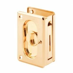 Promo 😀 Prime-Line 3-3/4 in, Polished Brass, Pocket Door Privacy Lock with Pull ✨