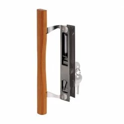 Best deal 💯 Prime-Line Sliding Glass Door Handle Set, 6-5/8 in., Diecast and Wood, Hook Style, Flush Mount, Keyed 👍