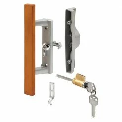 Coupon 💯 Prime-Line Diecast with Wood Handle, Gray, Patio Door Handle, Tee Lock, Keyed ✔️