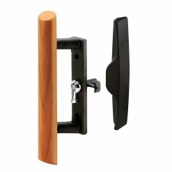 Hot Sale 🤩 Prime-Line Sliding Glass Door Handle Set, 3-1/2 in., Diecast and Wood, Black, Hook Style, Internal Lock 👏